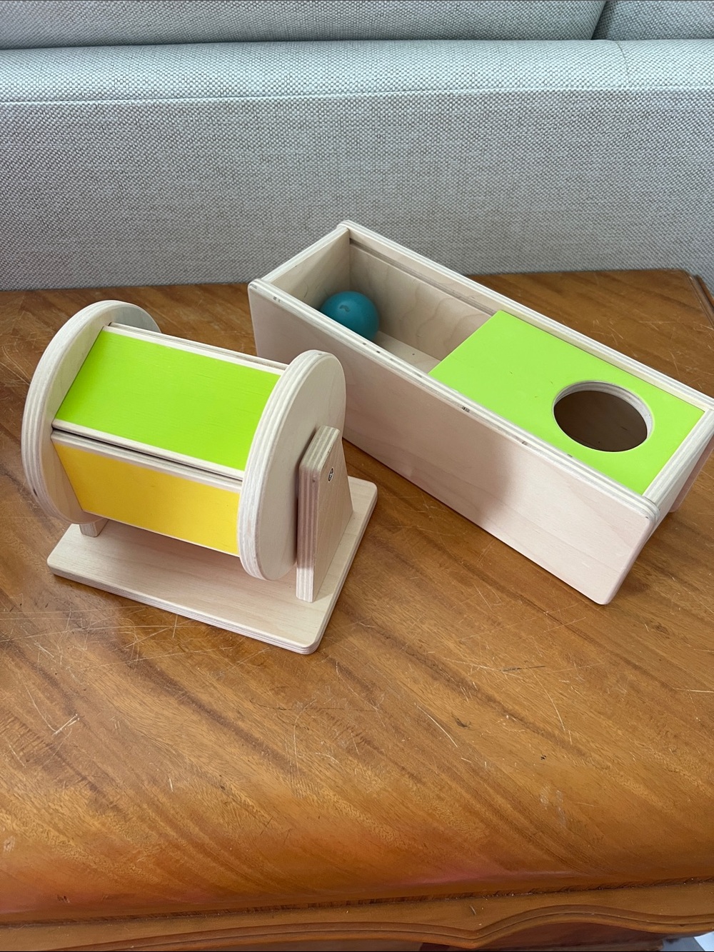 Wooden Montessori Ball Drop & Drum Activity Set - Green/Yellow